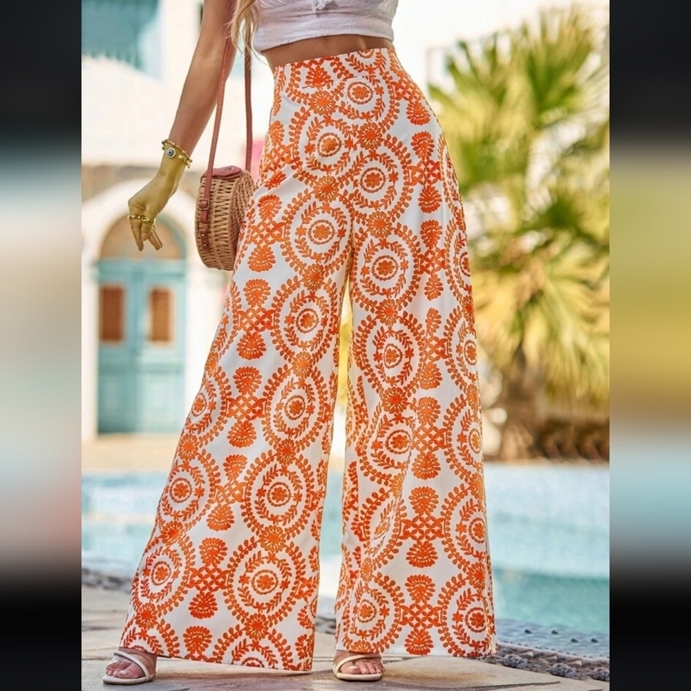 Allover Print Wide Leg Pants Palazzo Pants - Picture 5 of 6